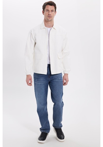 Tudors Erkek Relax Fit Rahat Kesim Çift Cep Denim Beyaz Kot Mont Gömlek-42218 Beyaz