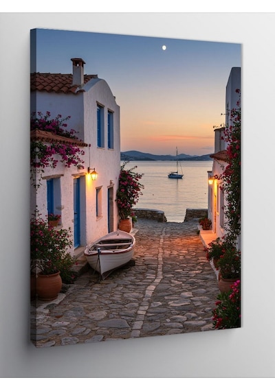 Kanvas Tablo Beyaz Evler Ve Gün Batımı 50cmx70cm