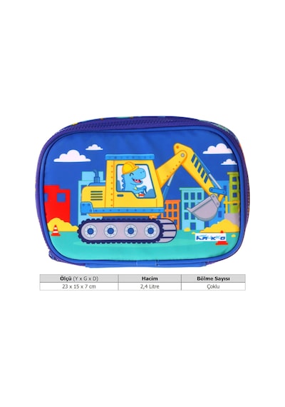 Kaukko Kids Dinazor Ve İş Makinesi Baskılı Mavi - Sarı Erkek Çocuk Organizer Kalem Çantası - Kalemlik - L5374