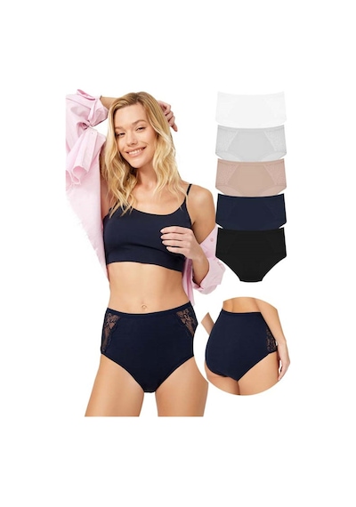 Cottonhill Dantel Detaylı Klasik Pamuklu Bato Külot 5'li Paket Çok Renkli 2 Çok Renkli