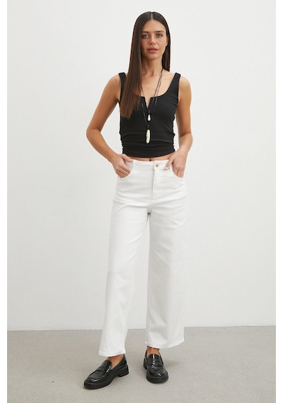 Never More Yüksek Bel Culotte Jean Beyaz