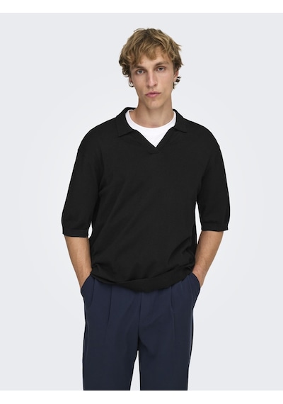 Only & Sons Onswyler Lıfe Rlx 12 Ss Splıt Knıt Noos Erkek Siyah Kazak - 22036158