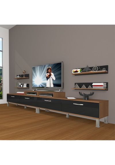 Decoraktiv Ekoflex 360r Slm Krom Ayaklı Tv Ünitesi Tv Sehpası Ceviz - Siyah