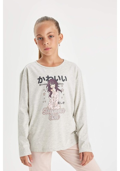 DeFacto Kız Çocuk Pijama Takım Baskılı Uzun Kollu Üst Beli Lastikli Uzun Alt D6652A824AUGR379 Gri DeFacto Kız Çocuk Pijama Takım Baskılı Uzun Kollu Üst Beli Lastikli Uzun Alt D6652A824AUGR379 Gri