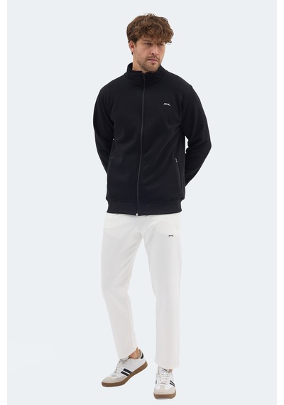 Slazenger Mendoza I Erkek Fermuarlı Dik Yaka Cepli Siyah Sweatshırt Siyah
