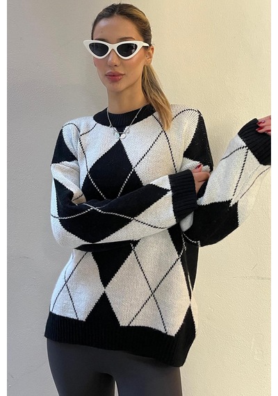 Madmext Beyaz Baklava Desen Kadın Triko Kazak Mg2190 Beyaz