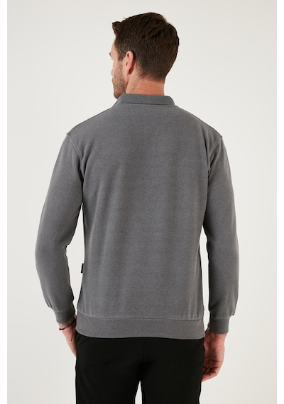Buratti Pamuk Karışımlı Regular Fit Erkek Polo Yaka Kazak 456223 Koyu Gri