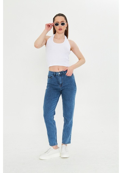 Kutaf Koyu Mavi Slım Fit Mom Jean Koyu Mavi