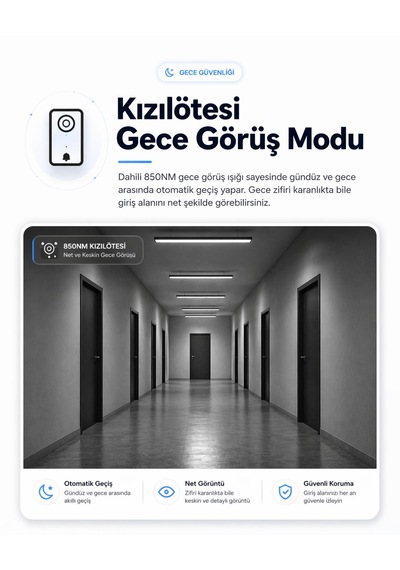 Akıllı Kablosuz Güvenlik Kapı Zili Kızılötesi Gece Görüş Modu Hd 1080p Kapı Zili Kamera Hareket Algılama