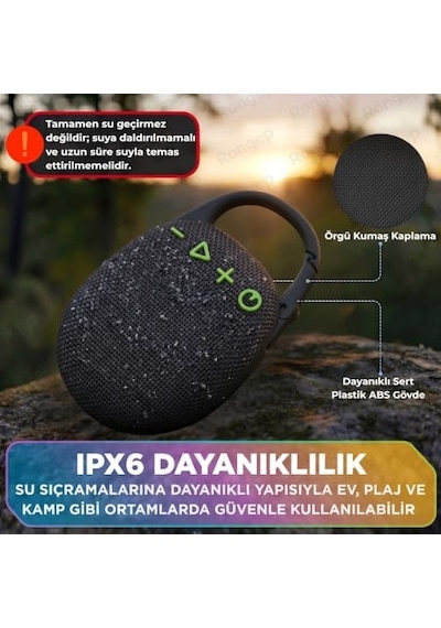 Taşınabilir Bluetooth Hoparlör V5.3 Önü Kumaş Kaplı Tft/aux/usb Destekli Rgb Işıklı Ipx6 Su Sıçramalarına Dayanıklı Type-c Şarjlı Kablosuz Speaker Siyah