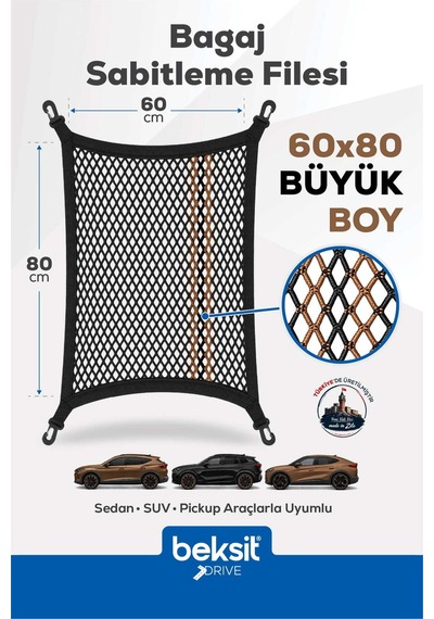 Drıve- Cupra Model Özel Renkli Tasarım Bagaj Sabitleme Filesi 60x80 Cm
