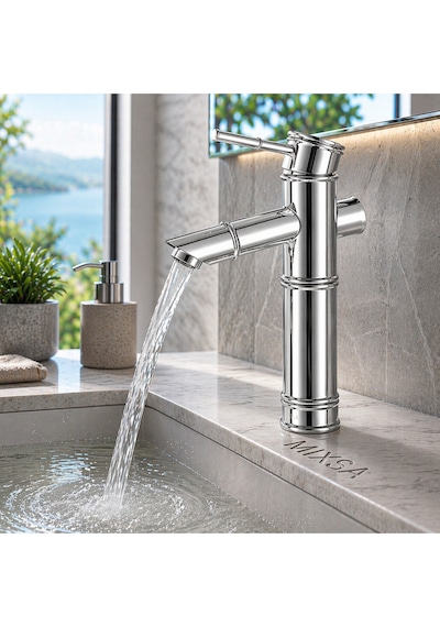 Lüx Premium Krom Bambu Çanak Lavabo Bataryası Çanak Lavabo Uyumlu Parlak Gri Batarya