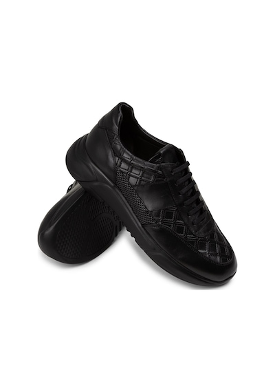 Deery Hakiki Deri Siyah Erkek Sneaker Ayakkabı - 01963Msyhe03 Siyah