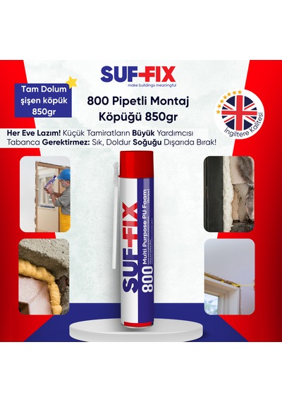 Suf-fix 800 Pipetli Montaj Köpüğü 750ml Kapı Pencere Dolgu Isı Yalıtım Köpüğü