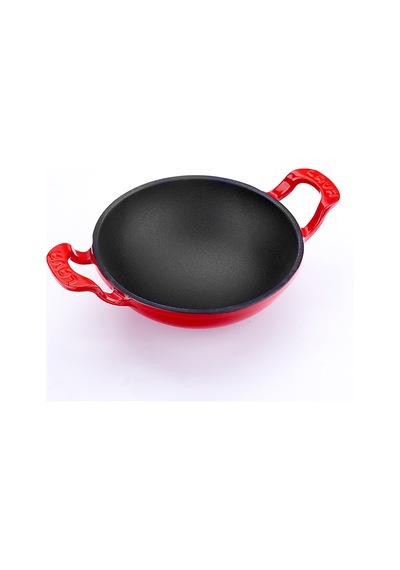 Lava Döküm Wok Tava Metal Kulplu Çap()16CM. Kırmızı