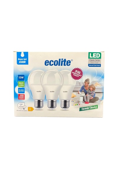 Ecolite 12w Led Ampul 3'lü Paket / 1521 Lümen, 6500k Beyaz Işık, 100w Eşdeğer, E27 Duy, Enerji Tasarruflu, 220v, D Diğer
