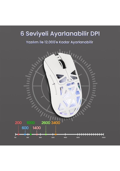 Aula Sc620 Paw3311 Sensör 12000 Dpı 1000hz Kablolu Ve Kablosuz Gaming Oyuncu Mouse Beyaz Sc620