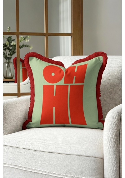 Pop Art Oh Hi Yazılı Saçaklı Yastık Kılıfı - Retro Bohem Yeşil Kırmızı Bordo Püsküllü Kırlent Kılıfı Uzak Düş Serenat Pop Art Oh Hi Yazılı Saçaklı Yastık Kılıfı - Retro Bohem Yeşil Kırmızı Bordo Püsküllü Kırlent Kılıfı Uzak Düş Serenat