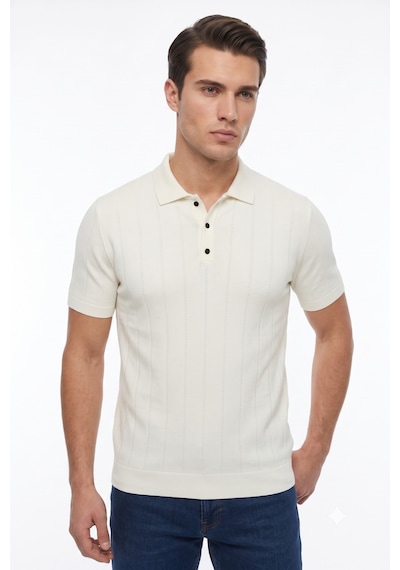 Çizgi Erkek Polo Yaka Düğmeli Kısa Kollu Tişört Klasik Kalıp Bgl-st05545 Beyaz