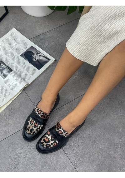 Erva'nın Butiği Siyah Cilt Leoparlı Your Kadın Loafer-5543 Siyah Leopar