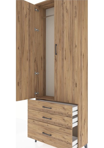 Arges Dolap Tek Raflı 3 Çekmeceli Tek Askılı 88x30x243 Çam-çam Atlas Çam