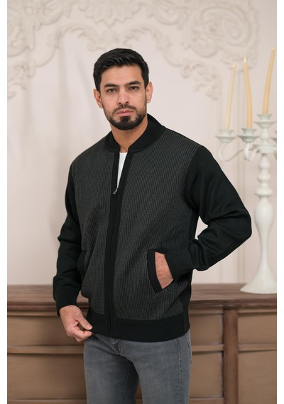 Woolen World Pilot Yaka Fermuar Kapamalı Klasik Kesim Astarlı Desenli Çelik Örgü Hırka Siyah Woolen World Pilot Yaka Fermuar Kapamalı Klasik Kesim Astarlı Desenli Çelik Örgü Hırka Siyah