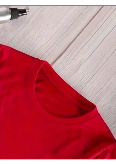 Medinenur Yan Yana Papatya Desenli Basic T-shirt Kırmızı