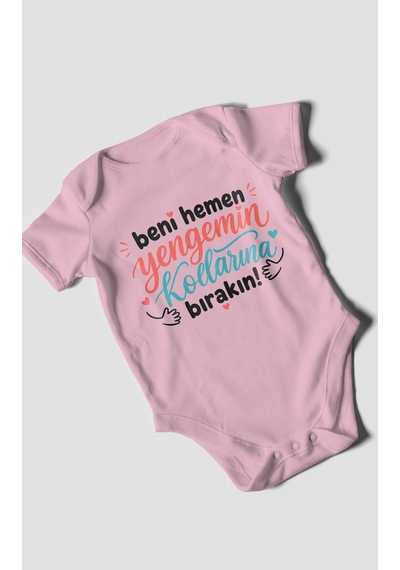Morivokids Yengeye Özel Kısa Kollu Bebek Body %100 Pamuk Koyu Pembe