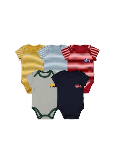 Civil Baby 5 Li Araç Baskılı Çizgi Empirmeli Kısa Kol 0-36 Ay Çıtçıtlı Badi - Kırmızı