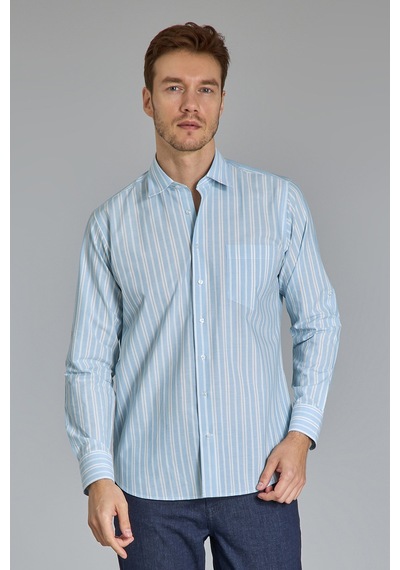 Bisse Spor Yaka Uzun Kollu Regular Fit Çizgili Açık Mavi Erkek Gömlek Gmczg3sp224005 D33 Açik Mavi