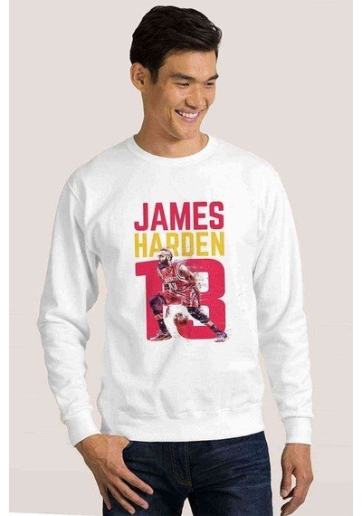James Harden Basketbolcu Sporcu Baskılı Beyaz Erkek Örme Sweat (530940968)