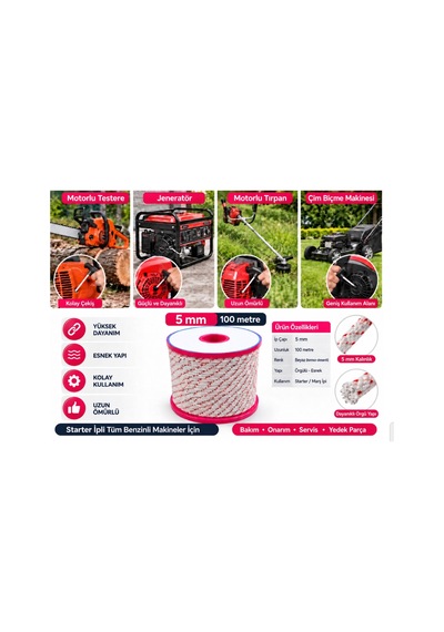Algaride 5 Mm Motor Çekme İpi 100 Metre Motorlu Testere Jeneratör Motorlu Tırpan Çim Biçme Su Motoru Ve Benzinli Makineler İçin Starter Marş İpi