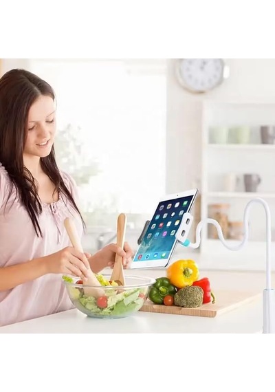 Ayarlanabilir Masa Kenarı Tablet & Telefon Tutucu 70 Cm Esnek Kollu, C Kelepçeli, 360 Dönebilen Telefon Ve Tabl