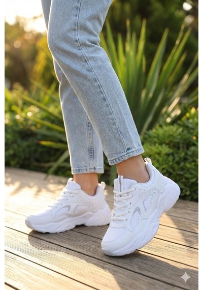 Fort 2107 Lmb Rahat Hafif Kalın Taban Sneaker Kadın Spor Ayakkabı Beyaz