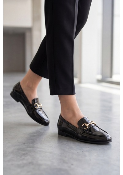 Iconic Klasik Siyah Kadın Loafer Ayakkabı Toka Detaylı Esnek ve Hafif