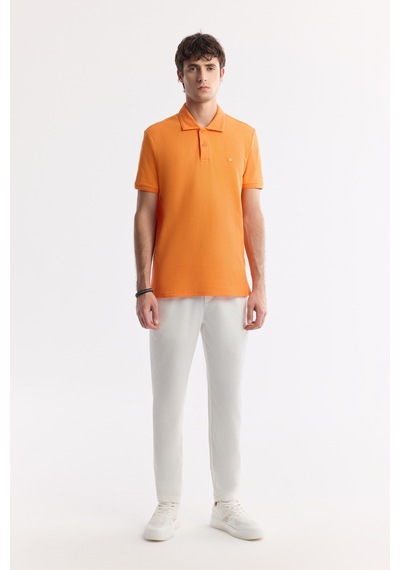 Avva Erkek Turuncu Kıvrılmaz Polo Yaka %100 Pamuk Basic Regular Fit T-shirt B001032