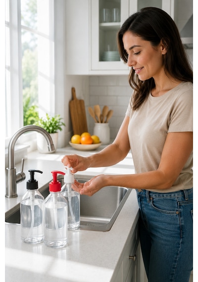 Sıvı Sabunluk Pompalı Şeffaf Dispenser 500 Ml Üçlü Set Şefaf