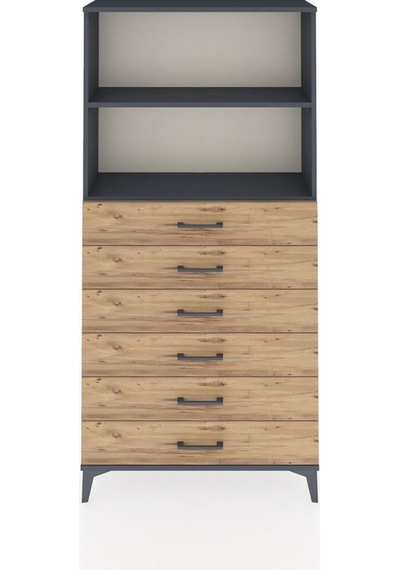 Arges Dolap 2 Raflı 6 Çekmeceli 88x30x182 Antrasit-çam Antrasit