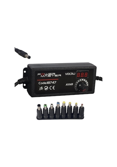 Powermaster PM-18747 3 Volt - 24 Volt - 2 Amper Çok Uçlu Dijital Ekranlı Ayarlı Kademeli Adaptör