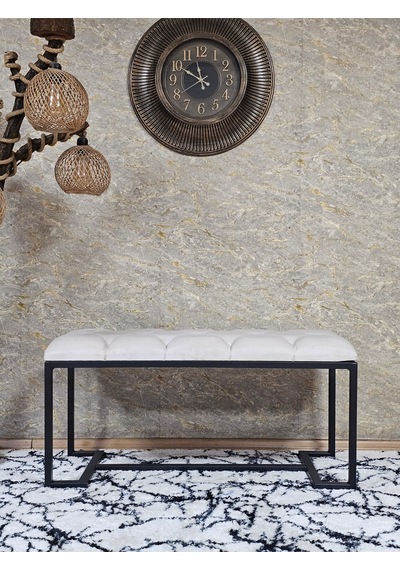 Zafir Siyah Boyalı - L - Ayaklı 100 Cm X 38 Cm Oturak - Bench - Makyaj Taburesi - Makyaj Oturak Krem