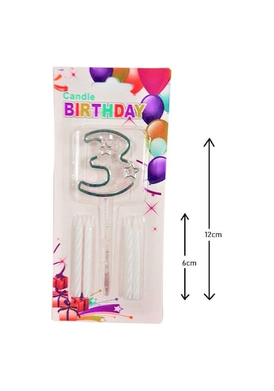 Mika Şeffaf 3 Rakam Gümüş Mum Set