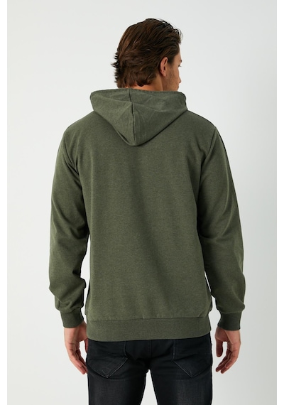 MMetalic Haki Erkek Kapüşonlu Kanguru Cepli Sweatshirt Haki