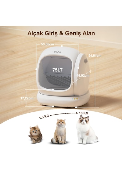 UBPet C20 Akıllı Otomatik Kedi Tuvaleti | App Kontrol, Otomatik Temizleme, 38DB Sessiz, Ağırlık Sensörü