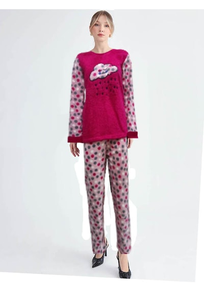 Cici Mod Kadın Kışlık Velsoft Pijama Önü Bulutlu Fuşya