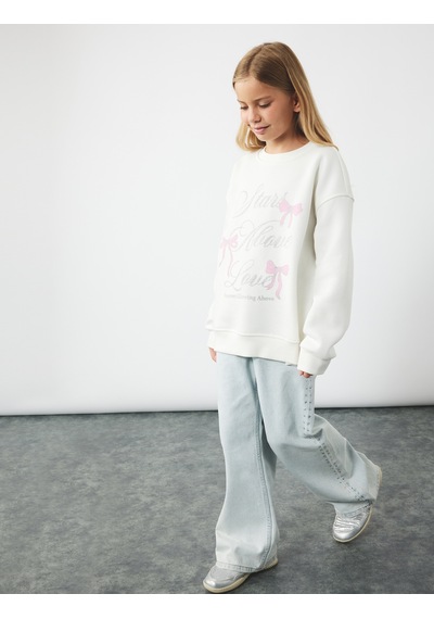 Koton Şardonlu Uzun Kollu Bisiklet Yaka Sweatshirt Ekru 6wkg10358ak