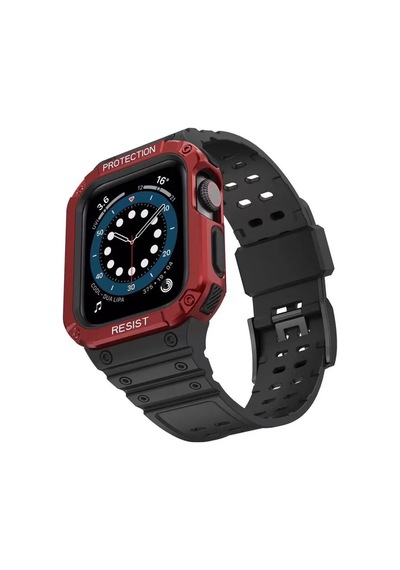 Newface Apple Watch 42mm Kr401 Silikon Kordon - Siyah-kırmızı Diğer