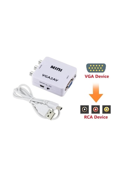 Vga To Av 3rca Video 1080p Çevirici Dönüştürücü Adaptör 3.5mm Destekli