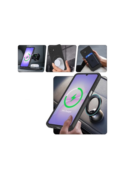 Galaxy Uyumlu A07 Kılıf 360 Derece Döner Standlı Magsafe Kamera Lens Korumalı Silikon Pazarplus Pembe