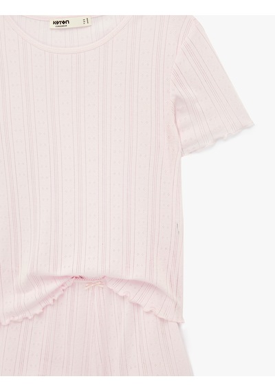 Koton Kısa Kollu Bisiklet Yaka Şortlu Pijama Takımı Açık Pembe 6slk40125mk