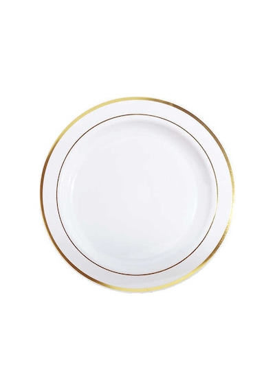 Plastik Gold Renk İşlemeli Beyaz Tabak 19 Cm - 6 Adet